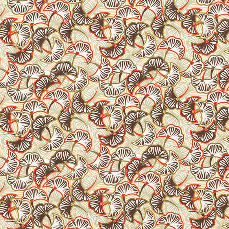 Bavlněná látka Popelín Abstraktní ginkgo – světle khaki/terracotta,  image number 1