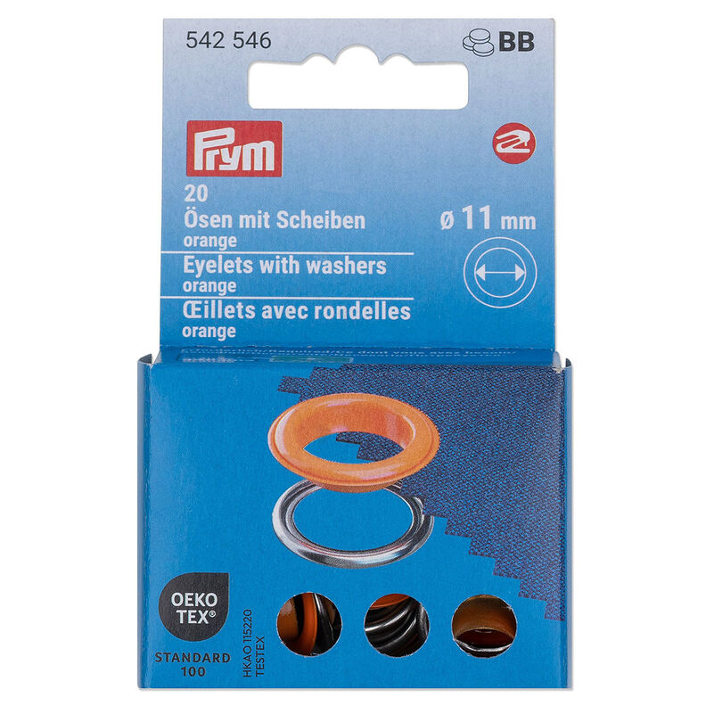 Očka s podložkami [20 kusů | Ø 11 mm] | Prym – oranžová/stříbrná metalická,  image number 1