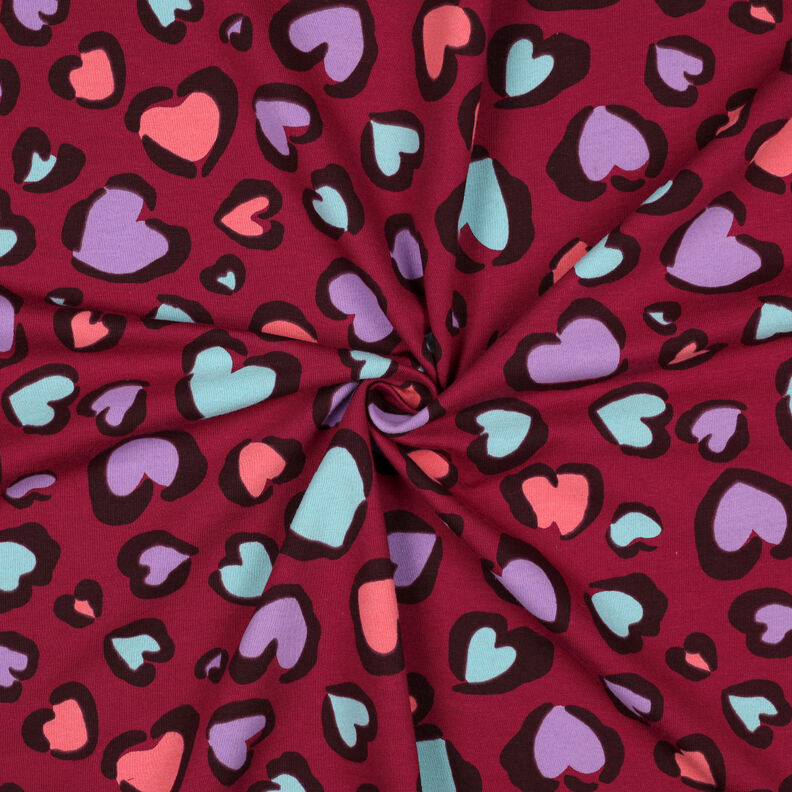 Teplákovina počesaná Barevná srdíčka | Poppy Fabrics – malinová,  image number 3