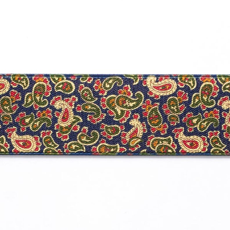 Gumová stuha Paisley  [ 3,5 cm ] – namornicka modr/zelená,  image number 1