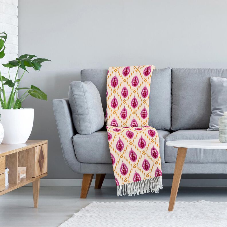 Prošívaná látka Mušelín Etnické květiny – vlněná bílá/pink,  image number 5