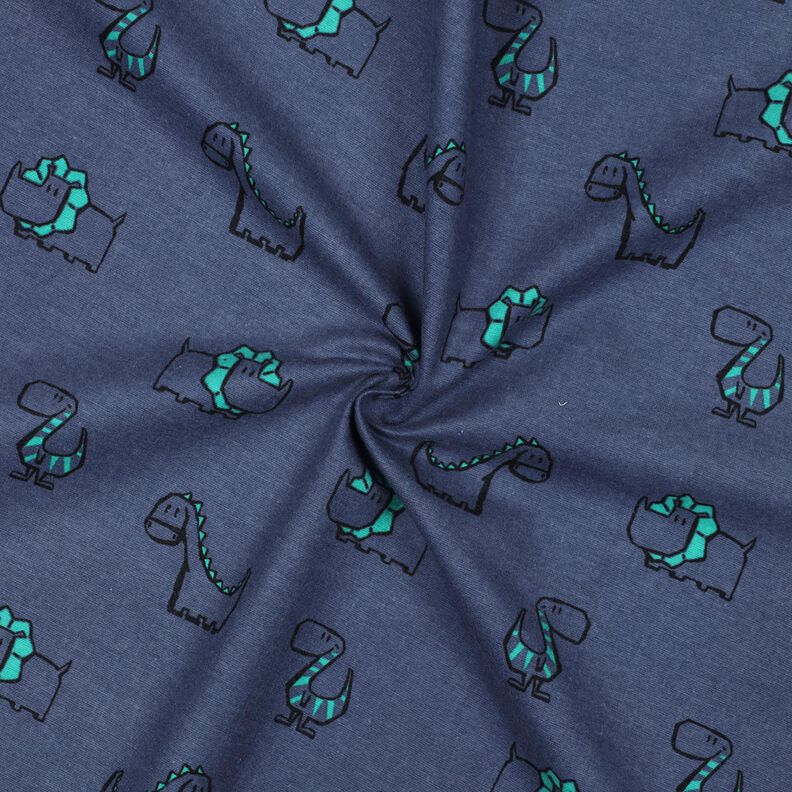 Bavlněný flanel Drzí dinosauři | Poppy Fabrics – džínově modrá/smaragdově zelená, image number 3