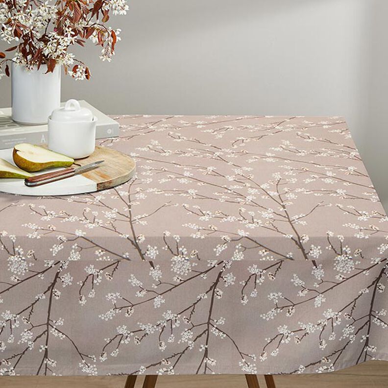 Dekorační látka Polopanama Kvetoucí větvičky – taupe (šedohnědá),  image number 8