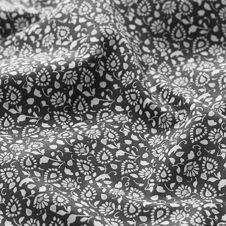 Bavlněný kreton drobný vzor paisley – tmavě šedá,  image number 2