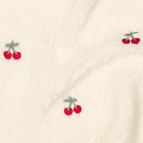 Plyš teddy Vyšívané třešně | Poppy Fabrics – slonová kost/chili, 