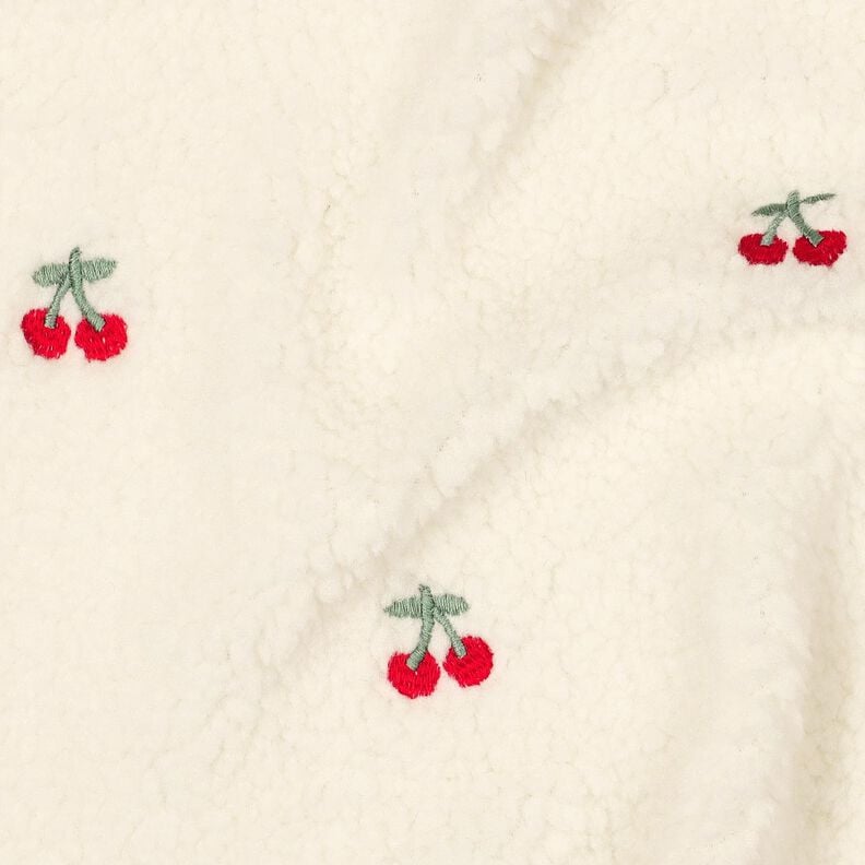 Plyš teddy Vyšívané třešně | Poppy Fabrics – slonová kost/chili,  image number 2