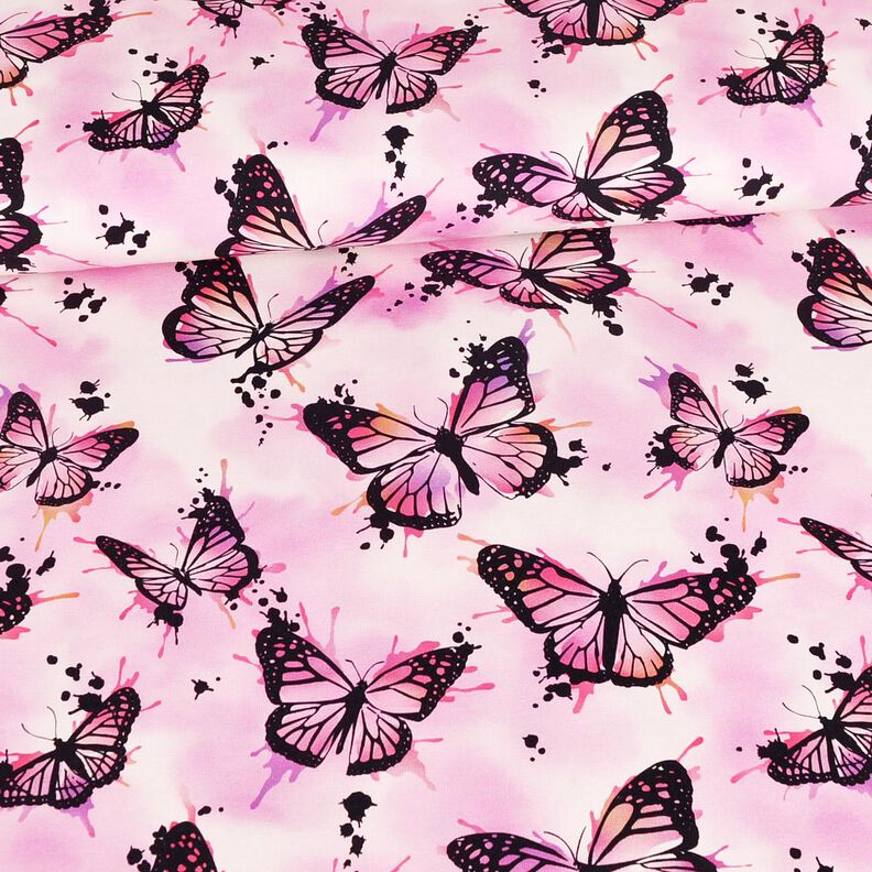 Bavlněný žerzej Motýlí stříkance | Glitzerpüppi – pastelově fialová,  image number 2
