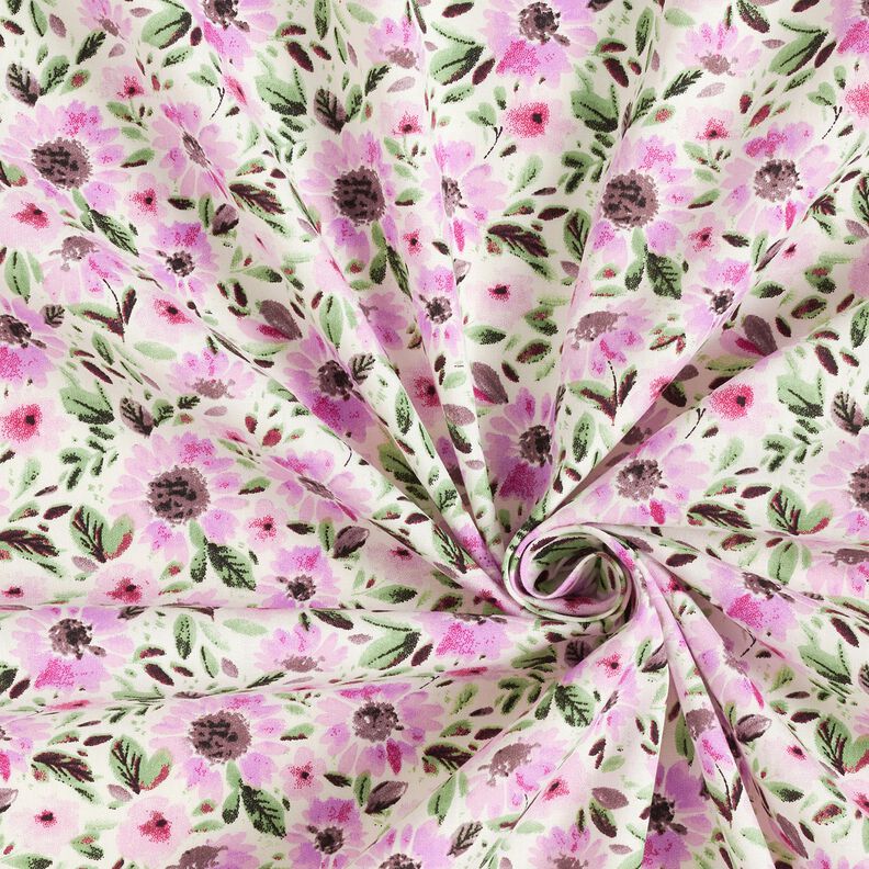 Bavlněný popelín s mořem květin – pastelově fialová/bílá,  image number 3