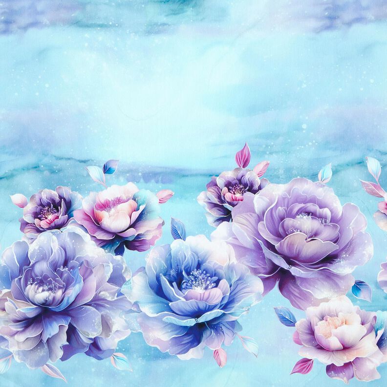 Bavlněný žerzej Letní květy | Glitzerpüppi  – nebeská modrá/levandulová,  image number 1