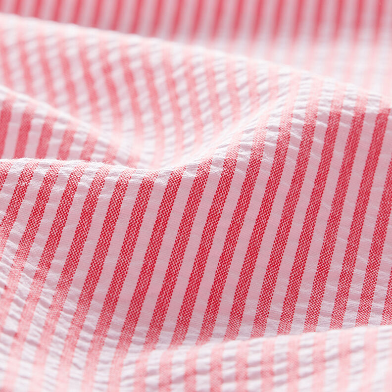 Seersucker bavlněná směs proužkovaná – červená/vlněná bílá,  image number 2