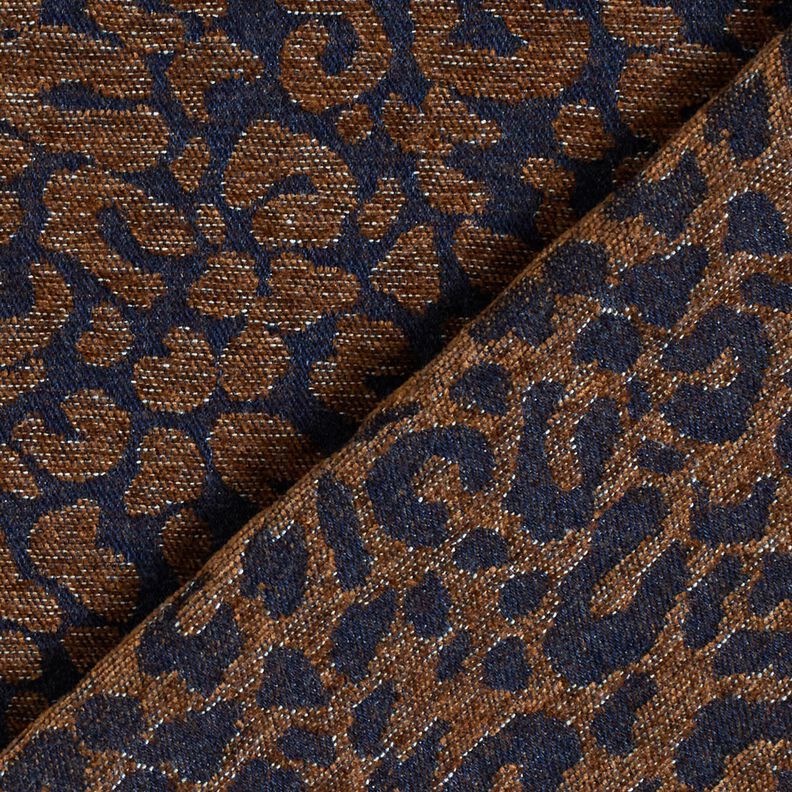 Kalhotová látka v denimovém vzhledu s leopardím potiskem – středně hnědá/noční modrá, image number 4