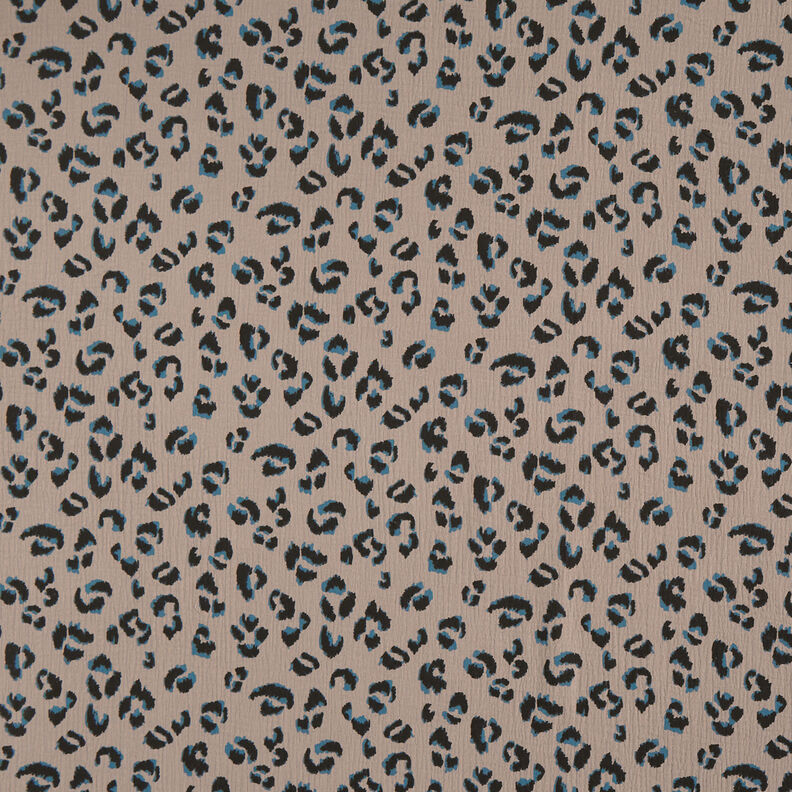Mušelín / dvojitá mačkaná tkanina Leopard – taupe (šedohnědá)/petrolejová,  image number 1
