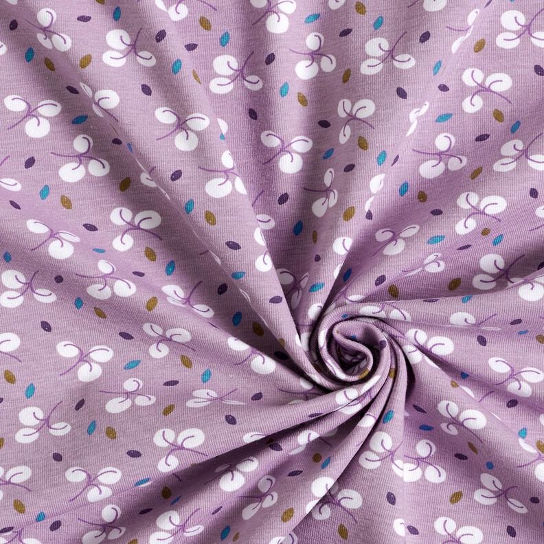 Bavlněný žerzej Větve a tečky – levandulová,  image number 3