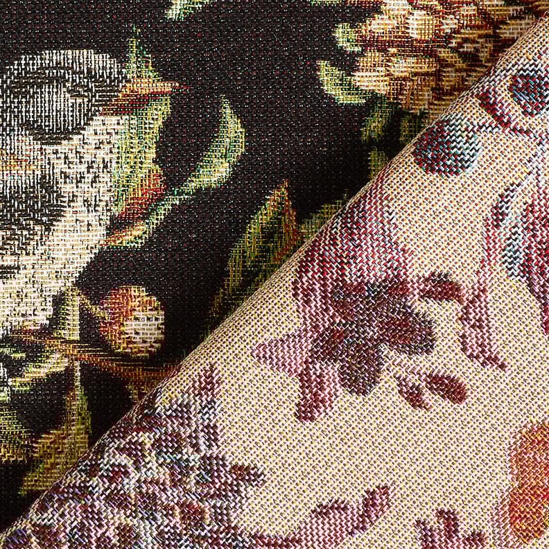 Dekorační látka Gobelín Květiny a ptáci – černá/zelená,  image number 4