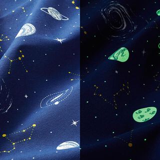 Dekorační látka Plátno svítící ve tmě Planetárium – namornicka modr, 