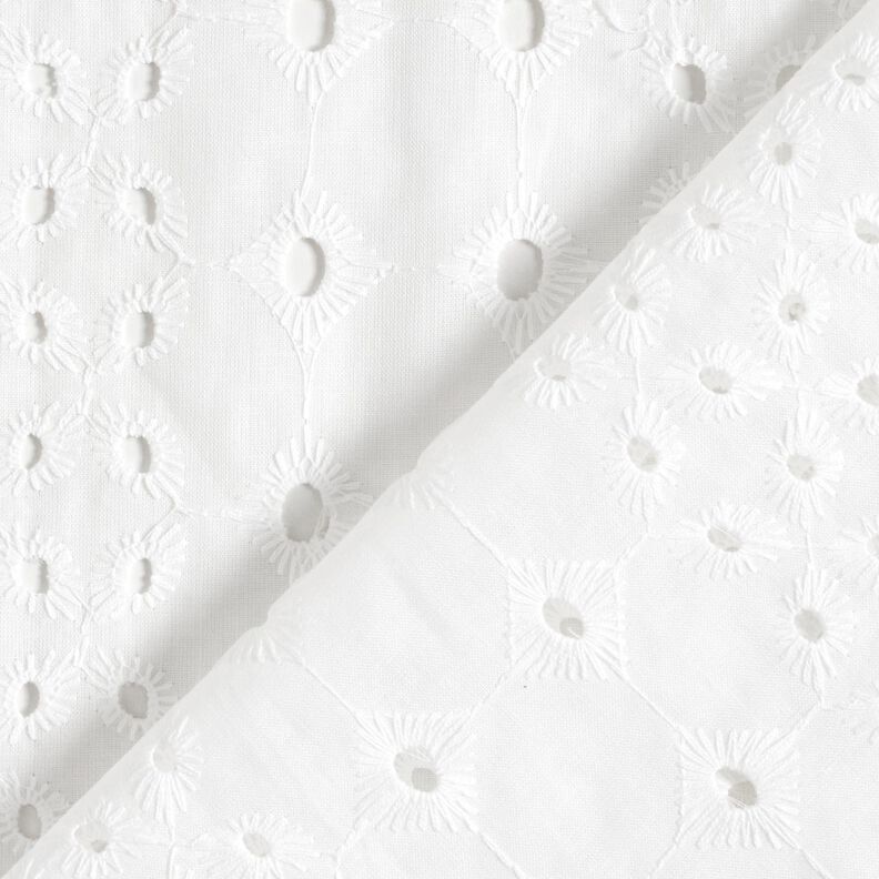 Bavlněná látka s vyšitými očky a ornamenty – bílá,  image number 4