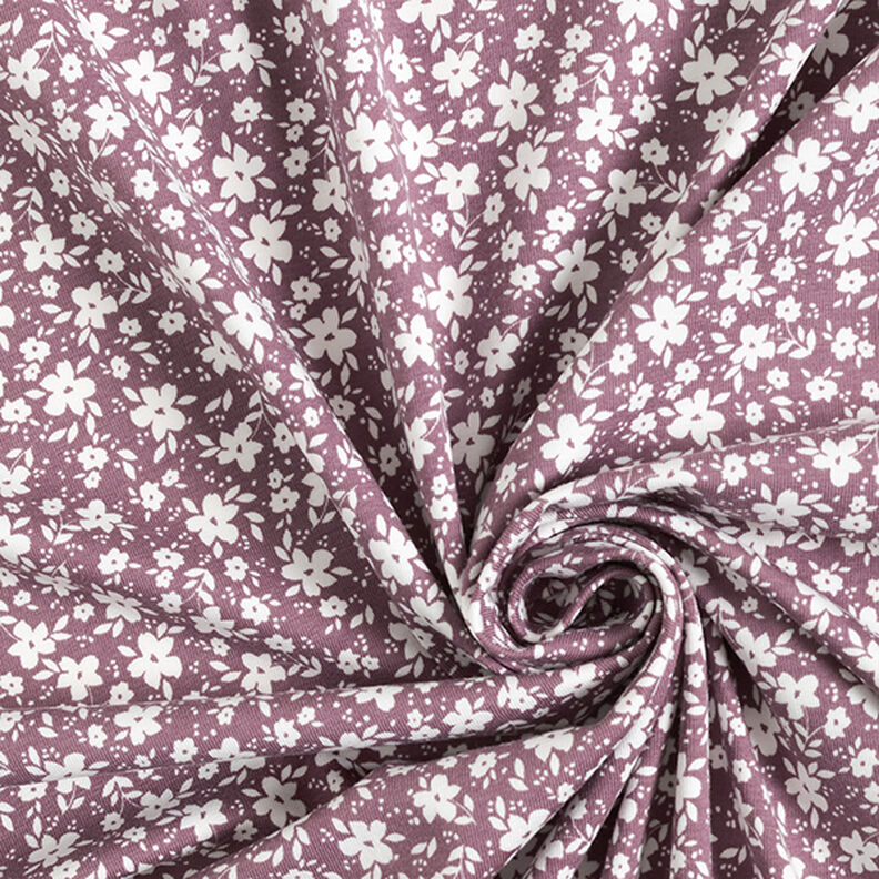 Bavlněný žerzej Květiny dvoubarevné – tmavě starorůžová,  image number 3
