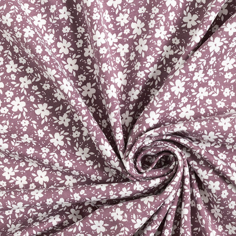 Bavlněný žerzej Květiny dvoubarevné  – tmavě starorůžová,  image number 3