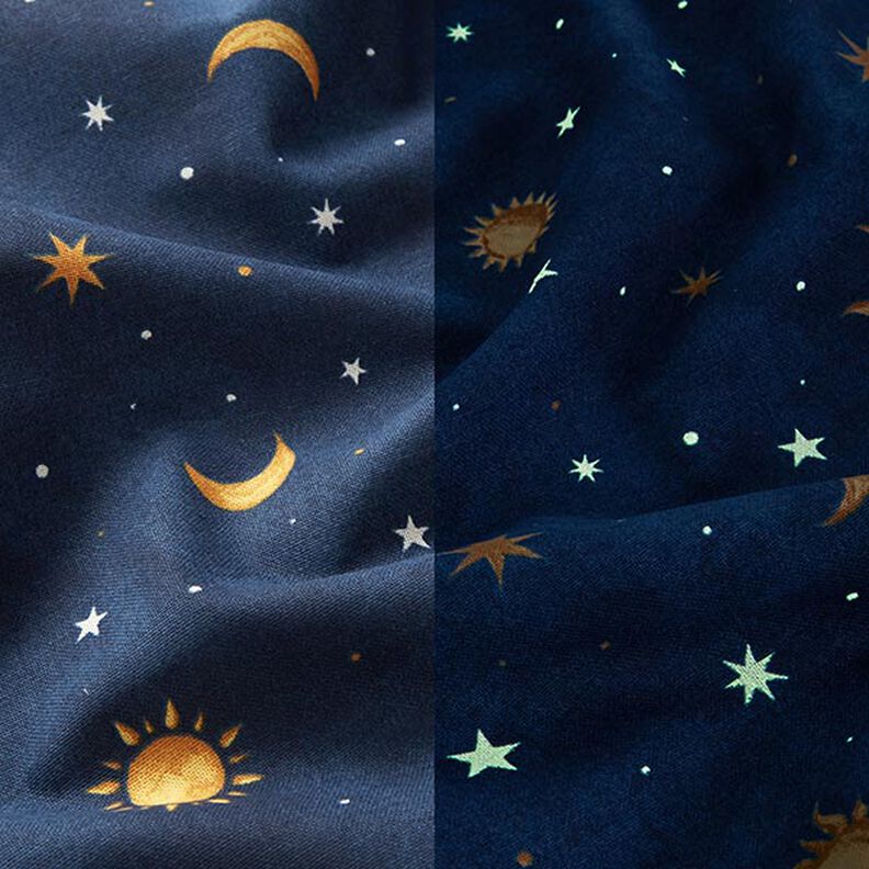 Dekorační látka Noční obloha svítící ve tmě – zlatá/namornicka modr,  image number 3