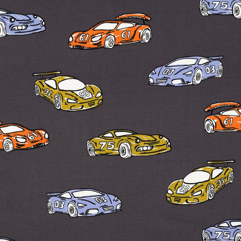 Francouzské froté letní teplákovina Závodní auta | Poppy Fabrics – šedá,  image number 1