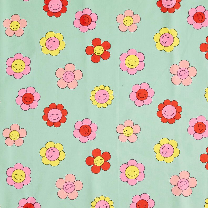 Povrstvená bavlna Veselé květiny | Poppy Fabrics – mátová/citrónově žlutá,  image number 1