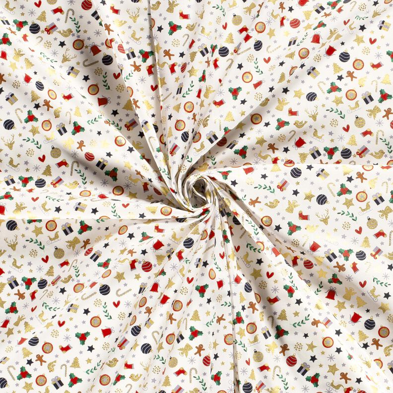 Bavlněná látka Popelín malé vánoční motivy – světle béžová/zlatá,  image number 3