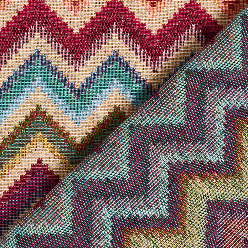 Dekorační látka Gobelín Chevron – světle béžová/karmínově červená,  image number 4