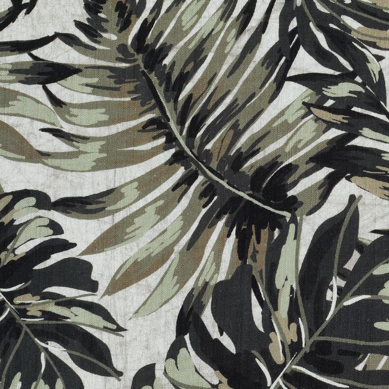 Směs vizkózy a lnu Digitální tisk Monstera – mlhově šedá/světle khaki,  image number 6