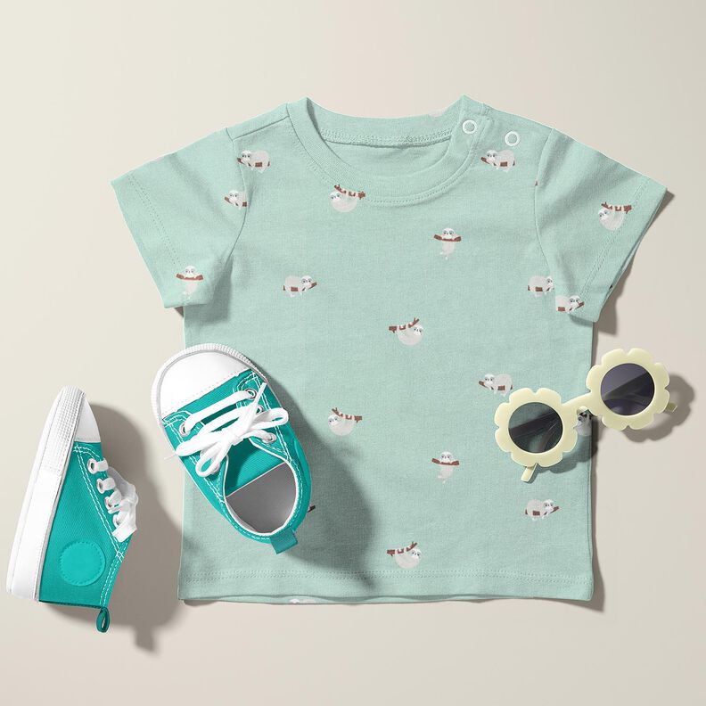 Bavlněný žerzej Lenochodi – světle mátová,  image number 5