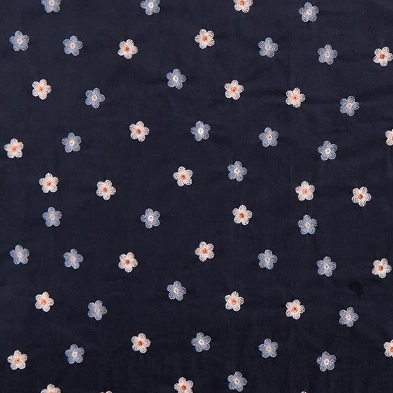 Babycord vyšívané květiny – noční modrá,  image number 1
