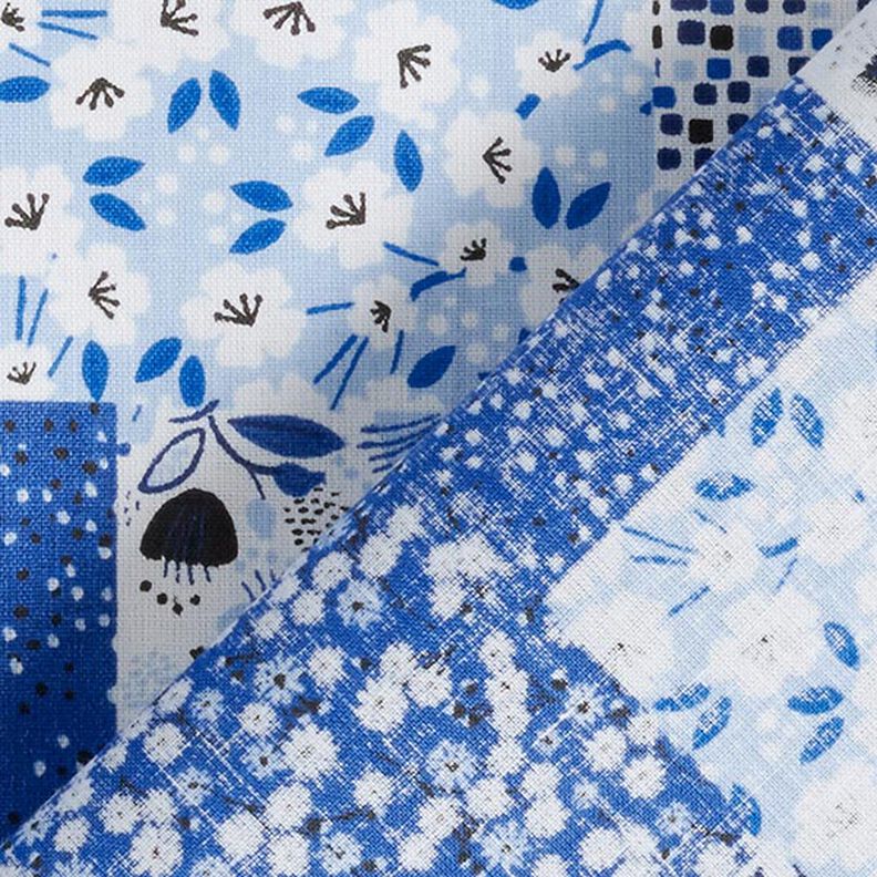 Bavlněná látka Kreton Vzhled patchworku – bílá/modrá,  image number 3