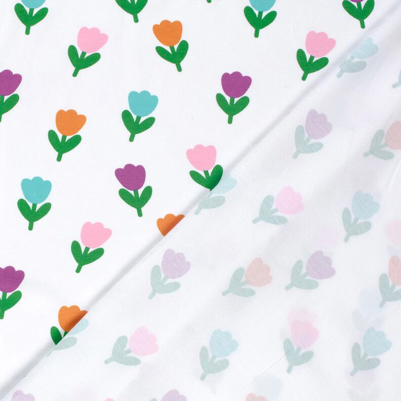Bavlněný žerzej Stylizované tulipány – bílá/červenofialková,  image number 4