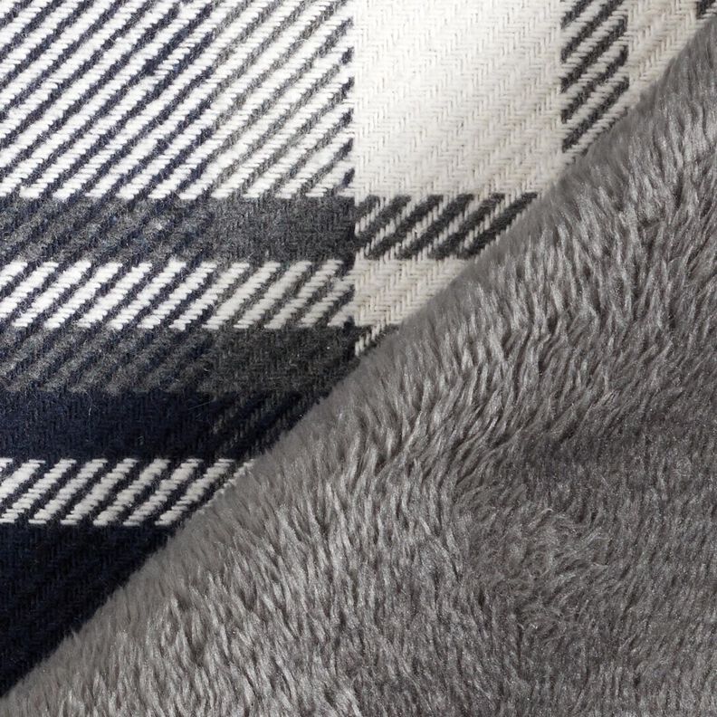 Kabátová látka s kožešinovým podkladem kostkovaná – noční modrá/břidlicově šedá, image number 4