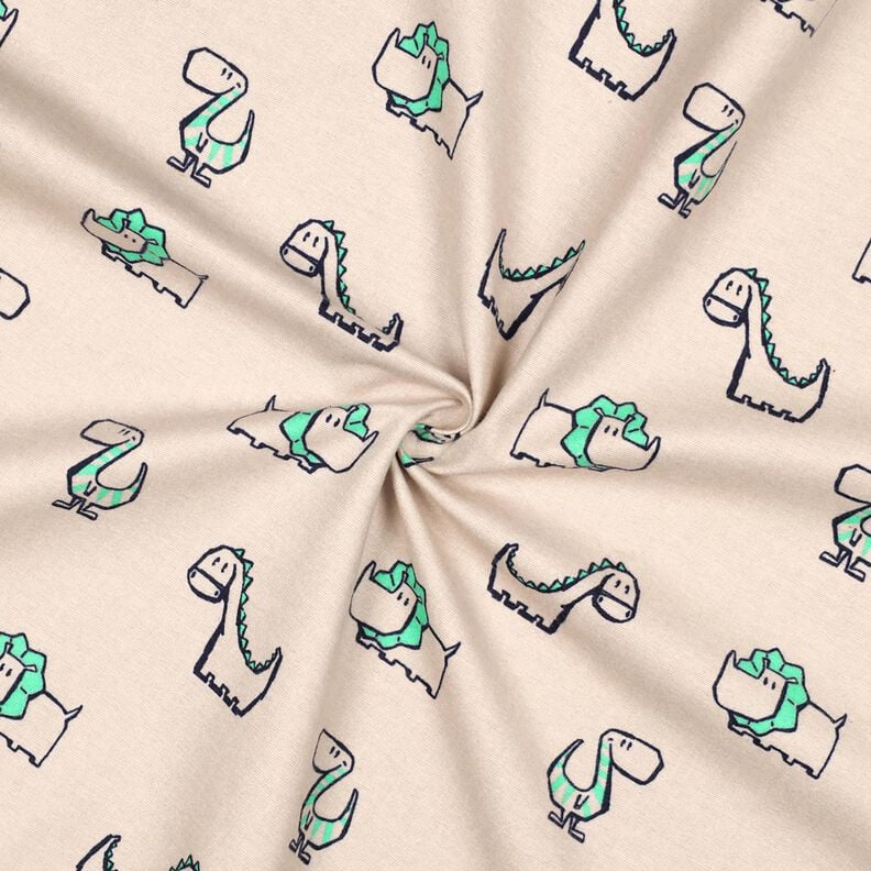 Bavlněný flanel Drzí dinosauři | Poppy Fabrics – přírodni/smaragdově zelená,  image number 3