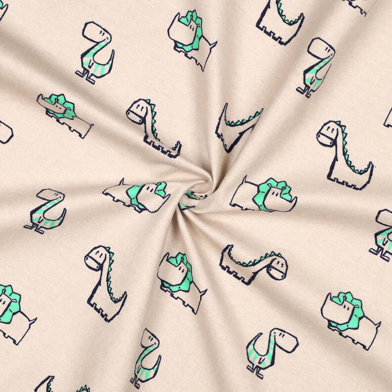Bavlněný flanel Drzí dinosauři | Poppy Fabrics – přírodni/smaragdově zelená, image number 3