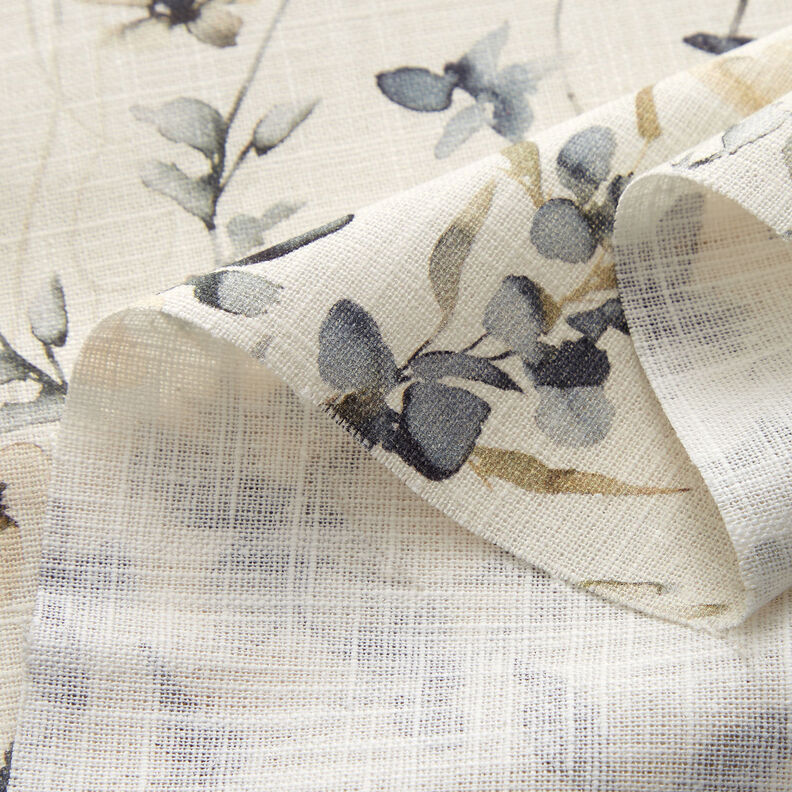 Směs len-bavlna akvarelové větve – vlněná bílá,  image number 3