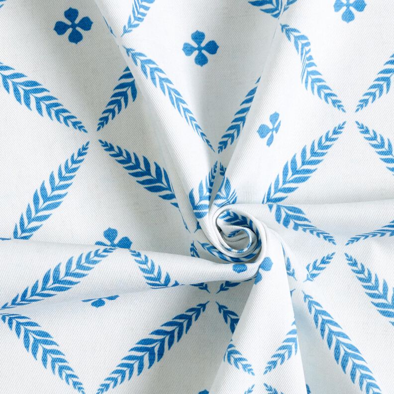 Dekorační látka Bavlněný kepr Elegantní diamanty – bílá/modrá, image number 3