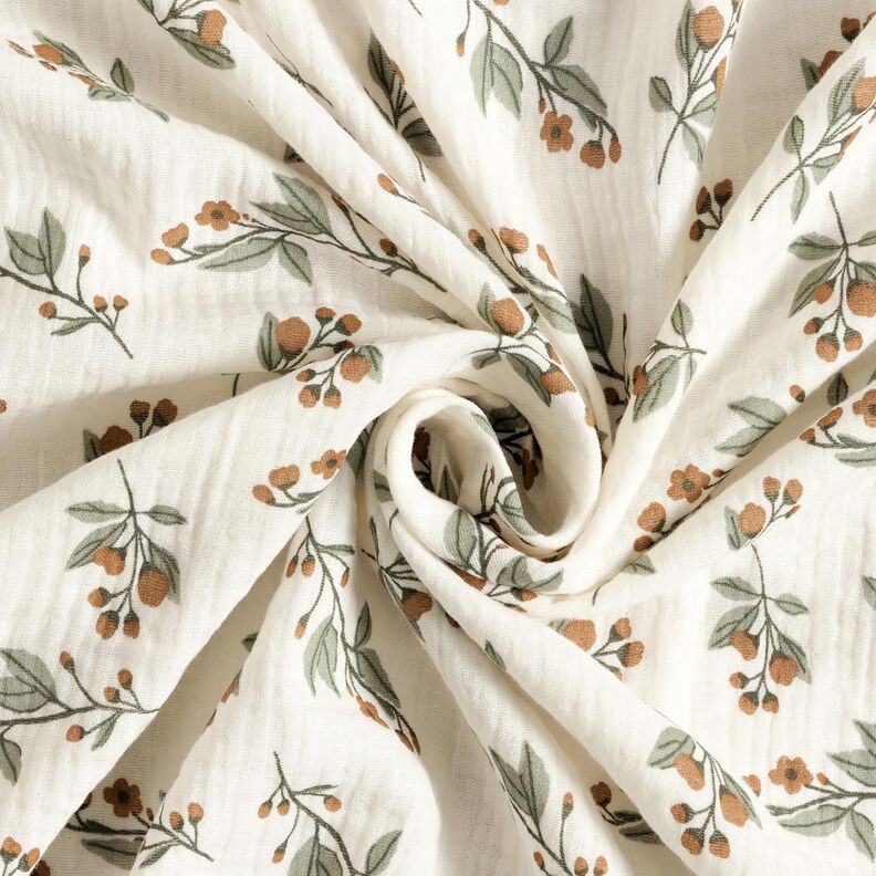 Mušelín / dvojitá mačkaná tkanina Květinové snítky | by Poppy – vlněná bílá,  image number 3