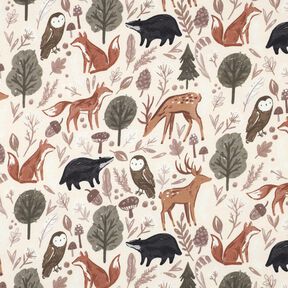 Teplákovina počesaná Zvířátka v lese digitální potisk | Poppy Fabrics – vlněná bílá, 