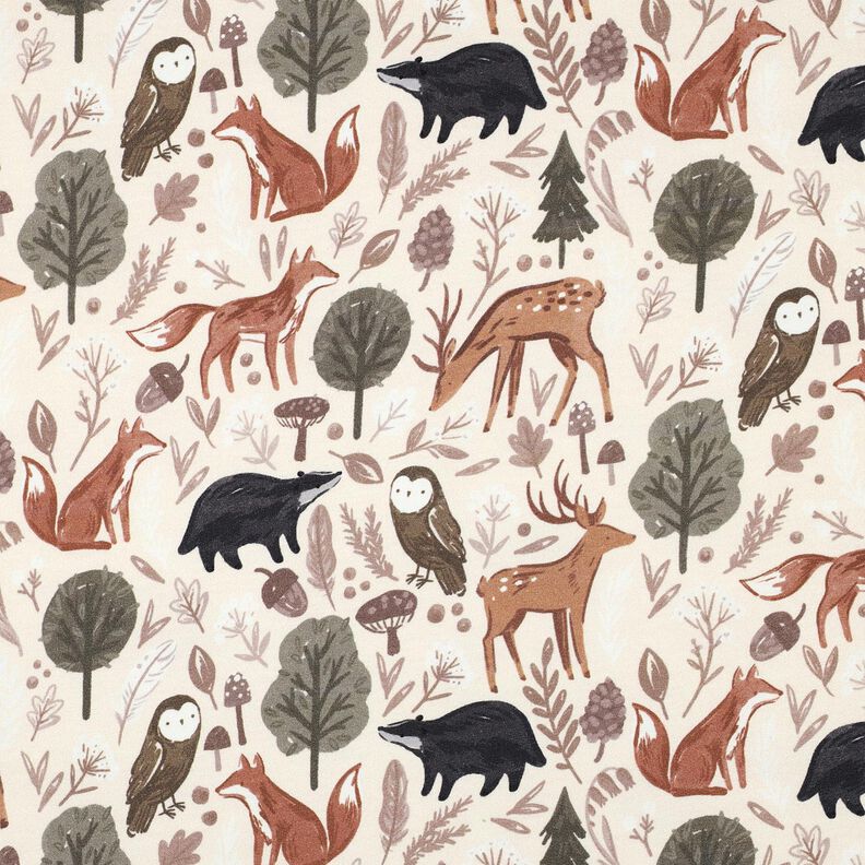 Teplákovina počesaná Zvířátka v lese digitální potisk | Poppy Fabrics – vlněná bílá,  image number 1
