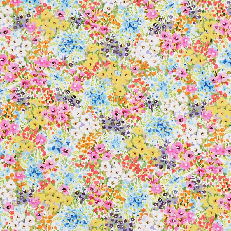 Bavlněná látka Popelín barevné květy – levandulová/modrá,  image number 1