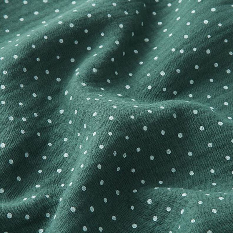 Mušelín / dvojitá mačkaná tkanina Puntíky – tmavě zelená/bílá,  image number 2