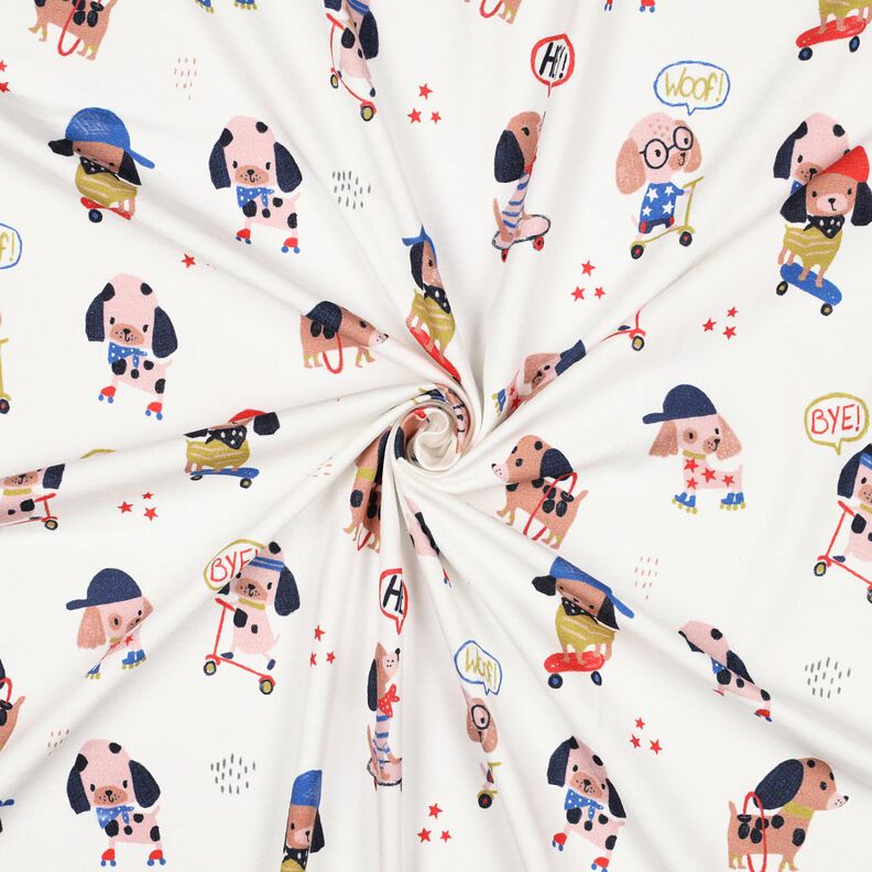 Bavlněný žerzej Pes na skateboardu digitální potisk | Poppy Fabrics – slonová kost/růžově zlatá,  image number 3