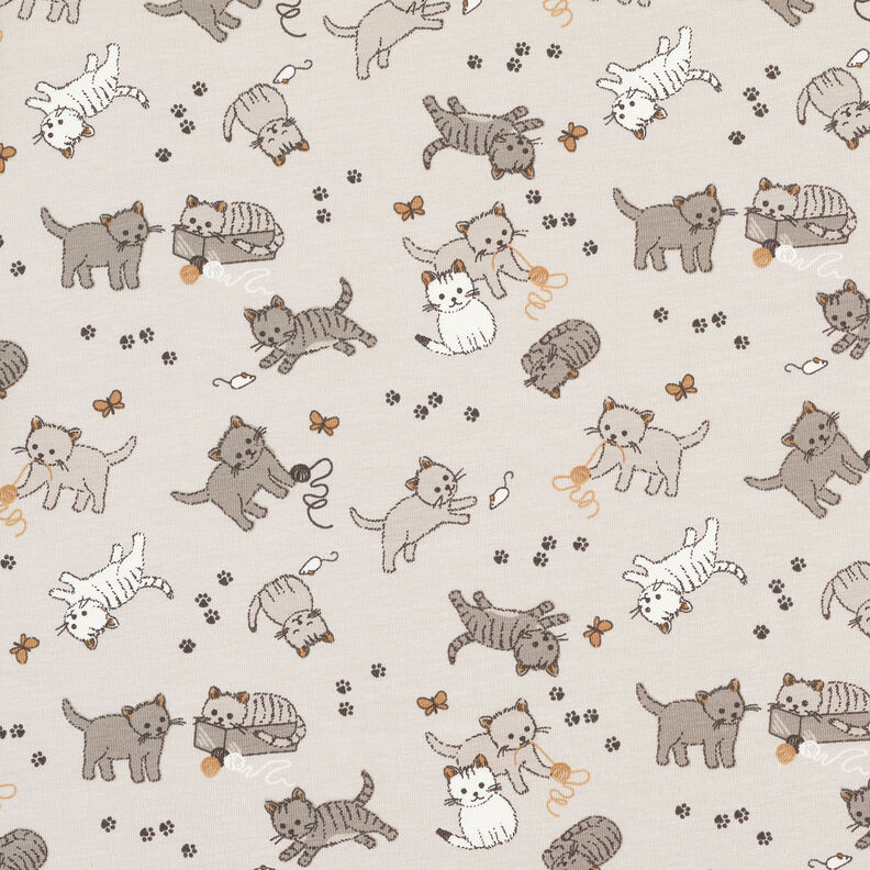 Bavlněný žerzej Roztomilé kočky – mlhově šedá,  image number 1