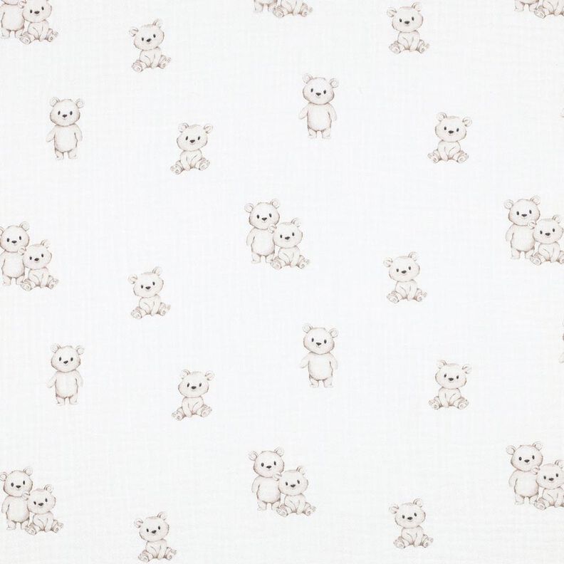 GOTS Mušelín / dvojitá mačkaná tkanina Přátelští medvídci digitální potisk | Poppy Fabrics – slonová,  image number 1