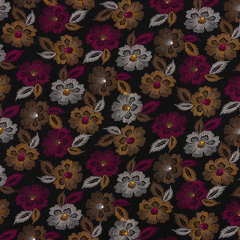 Viskózový žerzej Květinový ohňostroj – černá/fialová,  image number 1