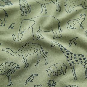 Francouzské froté letní teplákovina gezeichnete Safari-Tiere – světle khaki, 