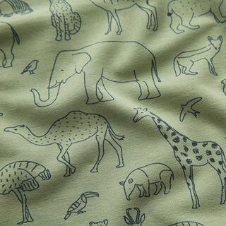 Francouzské froté letní teplákovina gezeichnete Safari-Tiere – světle khaki, 