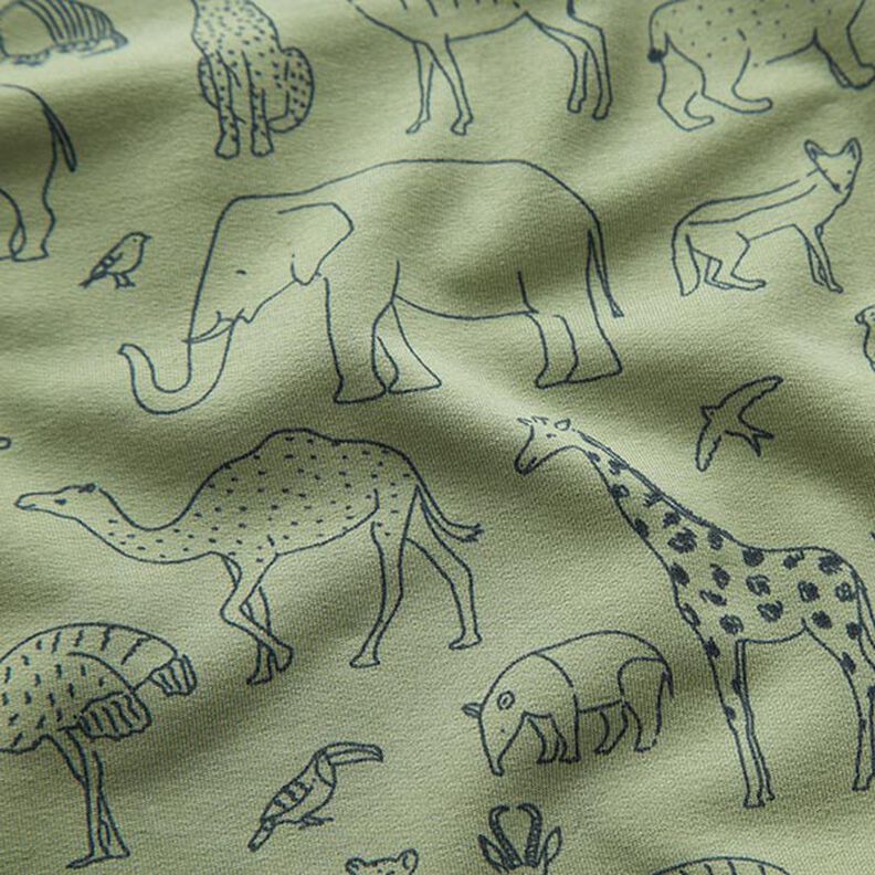 Francouzské froté letní teplákovina gezeichnete Safari-Tiere – světle khaki,  image number 2