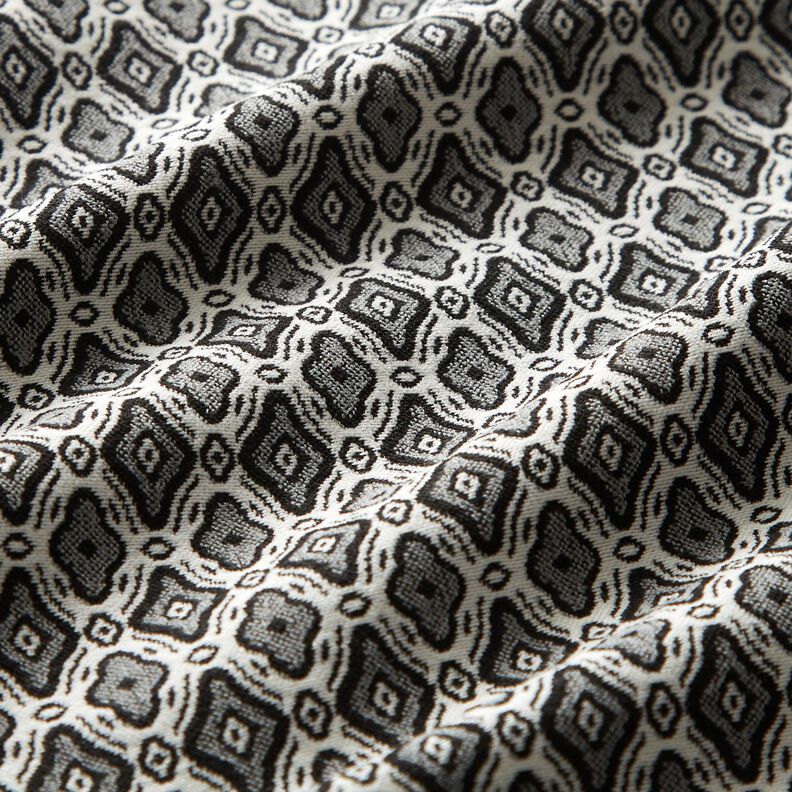 Streč Žakár Směs s viskózou Jemné diamanty – vlněná bílá/šedá, image number 2